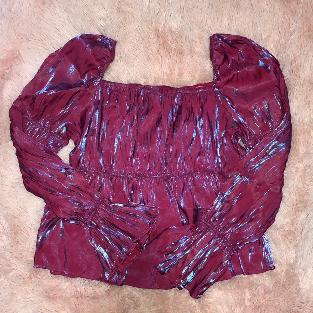 SHEIN Curve Shimmery Square Neck Blouse